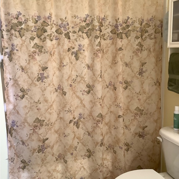 Floral Beige Shower Curtain - Picture 3 of 3